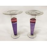 PAIR OF BELLE WALKER ART GLASS CANDLESTICKS - 21.5 CMS (H) APPROX