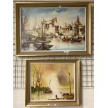 FRAMED OIL ON CANVAS DUTCH RIVER SCENE BY F. AGYULAR