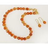 14K GILT SILVER CARNELIAN GEMSTONE SET NECKLACE 7 EARRINGS