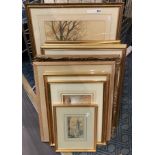 COLLECTION OF WATERCOLOURS & PRINTS - SOME IN GILT FRAMES