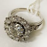 ROUND BRILLIANT DIAMOND HALO RING - APPROX 1.45 CT TOTAL, CENTRAL STONE APPROX 1.15CTS, VSI CLARITY,