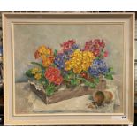 OIL ON BOARD - STILL LIFE OF FLOWERS BY A.M DICKENS 69 - 56 X 46