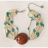 PEARL/TURQUOISE/AGATE NECKLACE - SILVER CLASP
