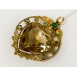 18CT GOLD CITRINE & EMERALD PENDANT