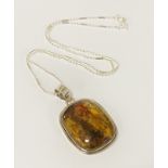STERLING SILVER LARGE AMBER SQUARE PENDANT