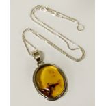 AMBER PENDANT STERLING SILVER WITH CHAIN