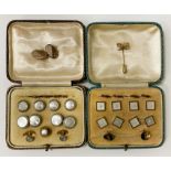 TWO COLLAR STUD SETS - 1 IS 9CT GOLD WITH A SINGLE 9CT GOLD CUFFLINK