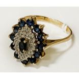 9 CARAT GOLD SAPPHIRE & DIAMOND RING - SIZE T - 3.9 GRAMS APPROX