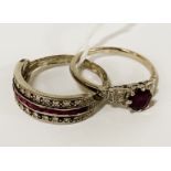 TWO GOLD DIAMOND & RUBY RINGS - SIZES S & T