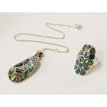 STERLING SILVER ABALONE PENDANT & RING SIZE M