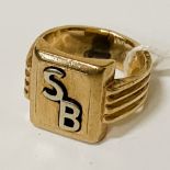 9CT GOLD GENTS RING WITH INSCRIPTION S.B SIZE S 15.3 GRAMS APPROX