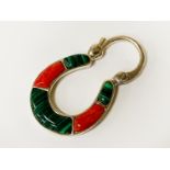 SILVER & MALACHITE & CORAL HORSE SHOE PADLOCK