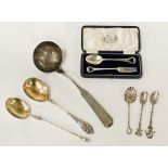COLLECTION OF 800 SILVER, H/M SILVER & WHITE METAL LADLE
