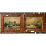 PAIR OF FRAMED H.LINTON THAMES LONDON OILS ON CANVAS - 19.5 X 24.5 CMS APPROX INNER FRAME