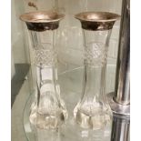 PAIR OF HM SILVER TOP VASES 19CMS (H) APPROX A/F