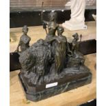 BRONZE FIGURAL BISON GROUP ON MARBLE BASE - 36 CMS (H) APPROX