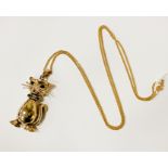 9CT GOLD & BEJWELLED CAT & 9CT GOLD CHAIN - APPROX 13.2 GRAMS