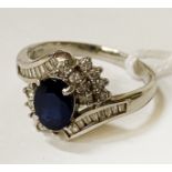 18CT GOLD SAPPHIRE & DIAMOND RING - SIZE N -APPROX 4.6 GRAMS