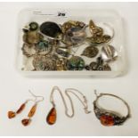 SILVER & AMBER SET WITH OTHER SILVER JEWELLERY