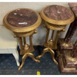 PAIR OF MARBLE TOP GILT WOOD STANDS