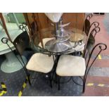 WROUGHT IRON & GLASS TABLE & FOUR CHAIRS