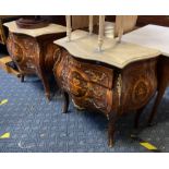 PAIR OF MARBLE TOP INLAID COMMODES