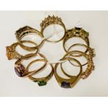 NINE 9CT GOLD & SEMI PRECIOUS STONE RINGS - APPROX 21 GRAMS