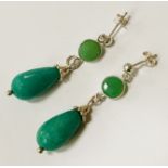 STERLING SILVER GREEN STONE DROP EARRINGS