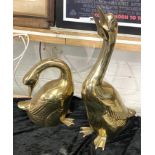 PAIR OF LARGE BRASS DUCKS - 57 CMS (H) TALLEST & 37 CMS (H)SMALLEST