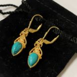 14CT GILT SILVER TURQUOISE LEVER BACK EARRINGS