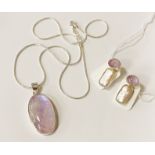 STERLING SILVER PEARL & OPALITE PENDANT & EARRING SET