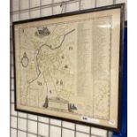 EARLY FRAMED MAP OF BOROUGH OF CAMBRIDGE BY IAN COX - APPROX 60 X 50CM