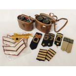 2 PAIRS OF MILITARY BINCULARS - 1 C.P.GOERZ BEZAIN & 1 EARL WW1 FRENCH & EPAULETTE