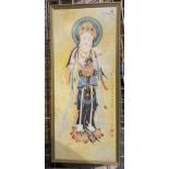 AN OLD PAINTING DEPICTING GODDESS GUANYIN WATERCOLOUR - 89 X 39 CMS OUTER FRAME