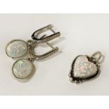 STERLING SILVER OPAL HEART PENDANT & EARRINGS