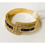 18CT YELLOW GOLD DIAMOND & SAPPHIRE RING - SIZE O