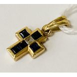 18CT YELLOW GOLD SAPPHIRE & DIAMOND CROSS