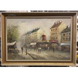 FRAMED OIL ON CANVAS OF PARISIAN SCENE - 59.5 X 90 CMS INNER FRAME