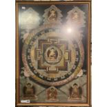 WATERCOLOUR OF VARIOUS BUDDHAS OF PAST & PRESENT MANDALA - 81 X 58 CMS OUTER FRAME