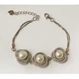 STERLING SILVER TOPAZ & CULTURED PEARL BRACELET