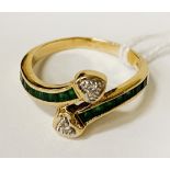 18CT YELLOW GOLD DIAMOND & EMERALD RING - SIZE L