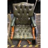 GREEN LEATHER SWIVEL CHAIR