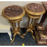 PAIR OF MARBLE TOP GILT WOOD STANDS