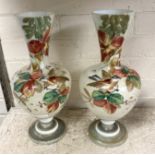 PAIR OF HAND PAINTED VICTORIAN MILK GLASS VASES 35.5CMS (H) APPROX