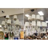 PAIR OF LARGE CRYSTAL GLASS CHANDELIERS