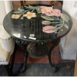 WROUGHT IRON GARDEN TABLE WITH DECORATIVE TOP