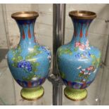 TWO CLOISONNE VASES 23.5 CMS (H) APPROX