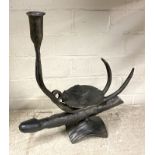 BRONZE PHALIC CANDLESTICK 35CMS (H) & APPROX 12 INCHES IN LENGTH