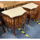 PAIR OF INLAID MARBLE TOP COMMODES