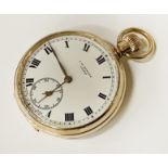 9CT GOLD OPEN FACE J.W BENSON POCKET WATCH IN ORIGINAL BOX